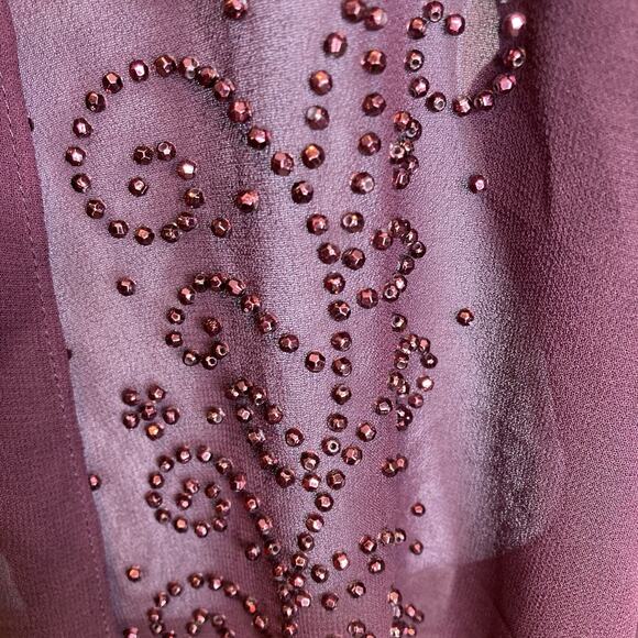 Catherines Burgundy Beaded Sheer Open Front Kimono Evening Cardigan Size 30 - Picture 8 of 11